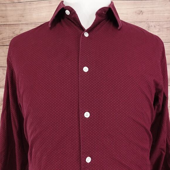 Express Shirt Mens Large Burgundy Red Extra Slim Fit Dot Button Up L/S - H3 - Picture 1 of 7